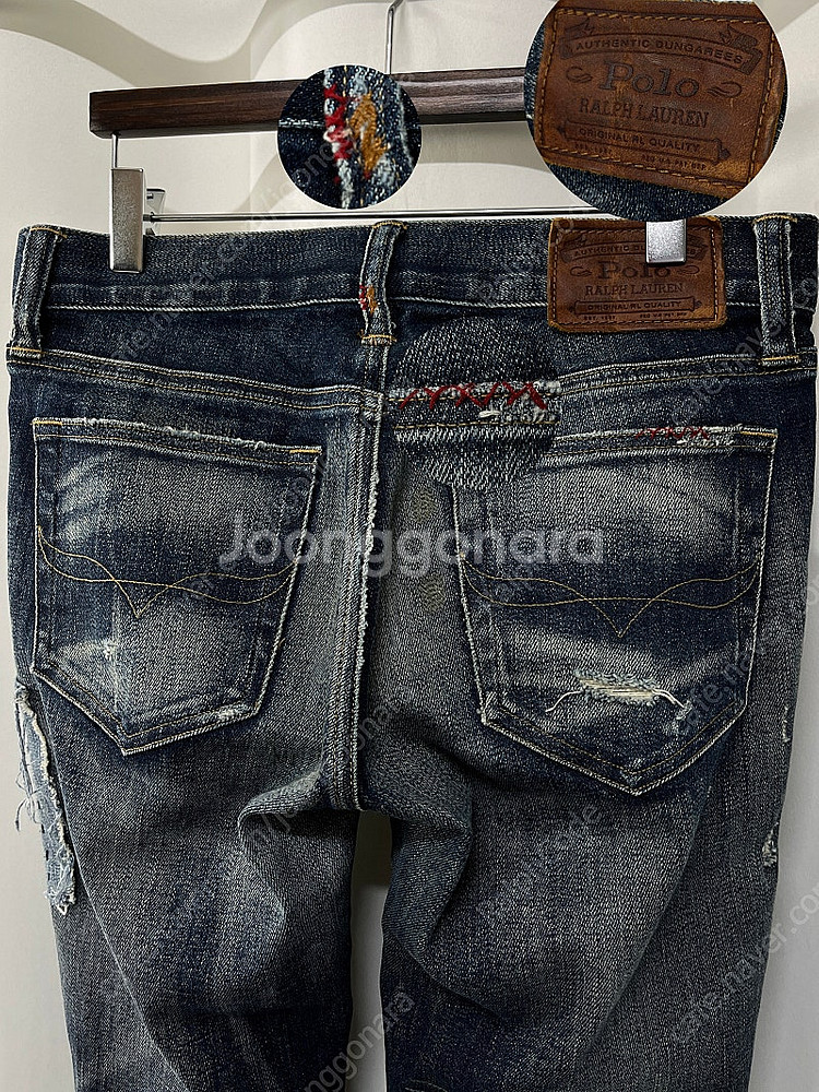 여성 폴로 랄프로렌 보로 리페어 디스트레스드 데님진 청...--4