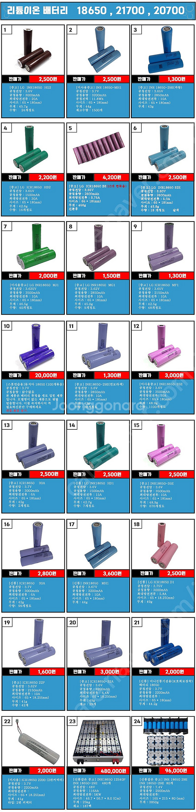 각종 리튬이온 2차전지 18650 MH1, 21700-...--1