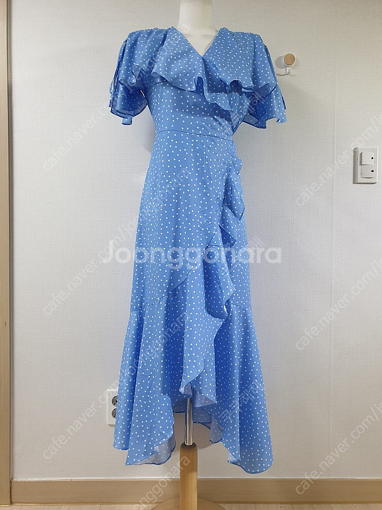 랩원피스 블루 도트 프릴 55 66 77 롱원피스 M--0