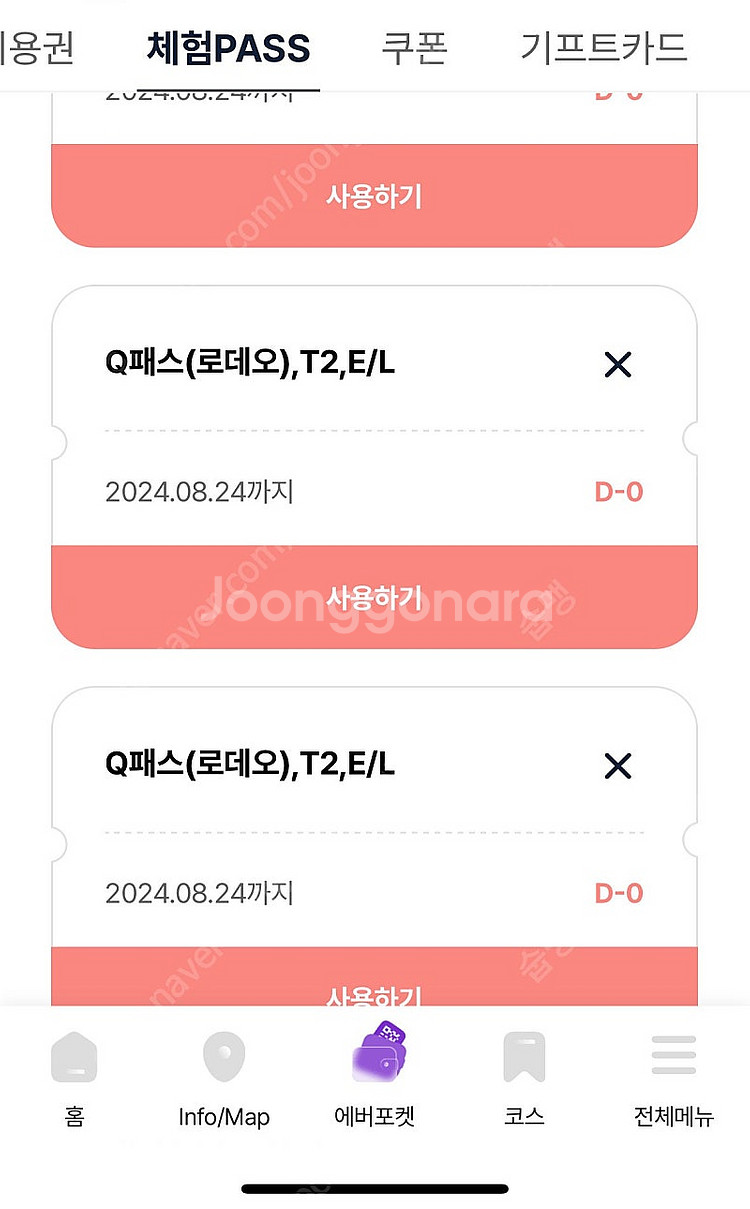 에버랜드 8.24 당일 큐패스 양도 비와도 다 운행하는...--1