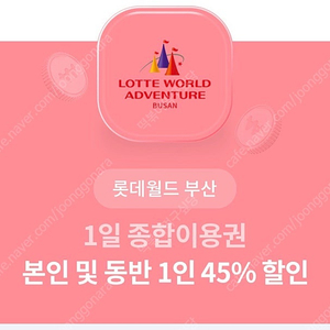 롯데월드 부산 1일 종합이용권 본인및동반1인 45% 할인쿠폰