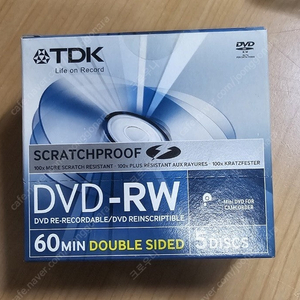 완료 TDK MINI DVD-RW 2.8GB 60min 1~2X 5장