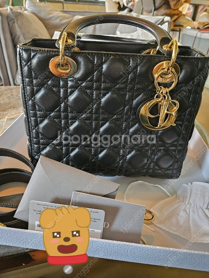 디올 레이디백 미디움 (블랙 금장)--0