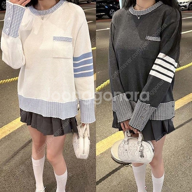 톰브라운 사선 강아지 루즈핏 여성 긴팔 니트 스웨터 2--1