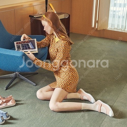 자라 70s 레트로 빈티지 자카드 니트 원피스 플라워 ...--1
