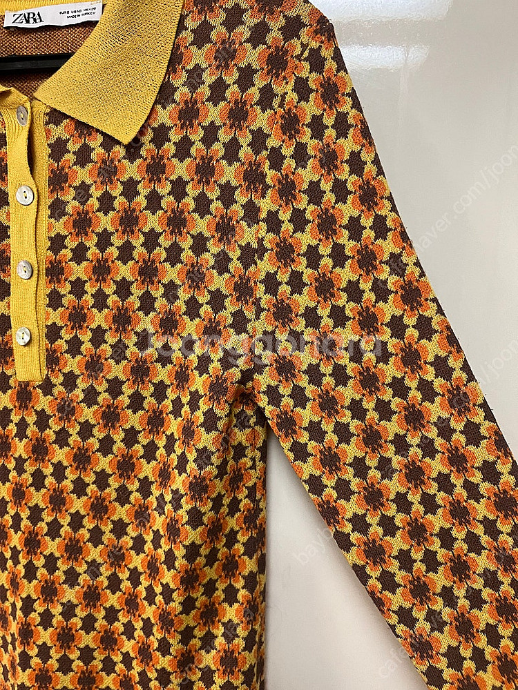 자라 70s 레트로 빈티지 자카드 니트 원피스 플라워 ...--8