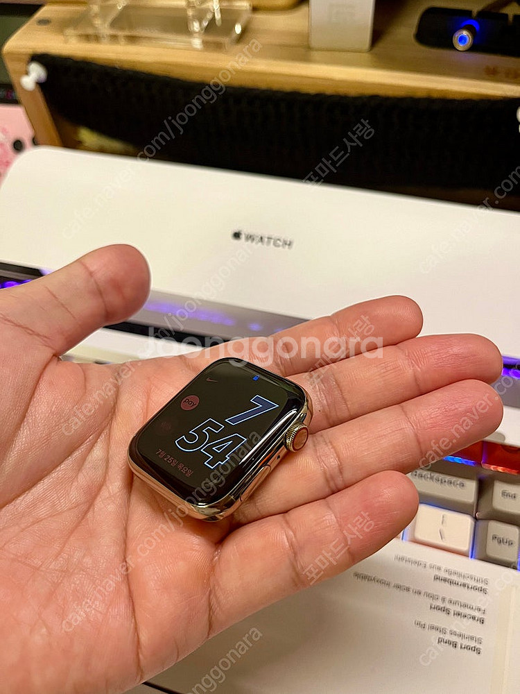 급처분) 애플워치 6 44mm 정품 스테인리스 골드 박...--7