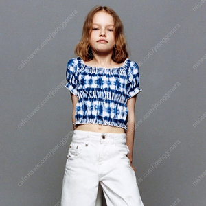 (새상품)(9-10y/140cm) 자라 zara 키즈 타이다이 텍스쳐 티셔츠 크롭탑