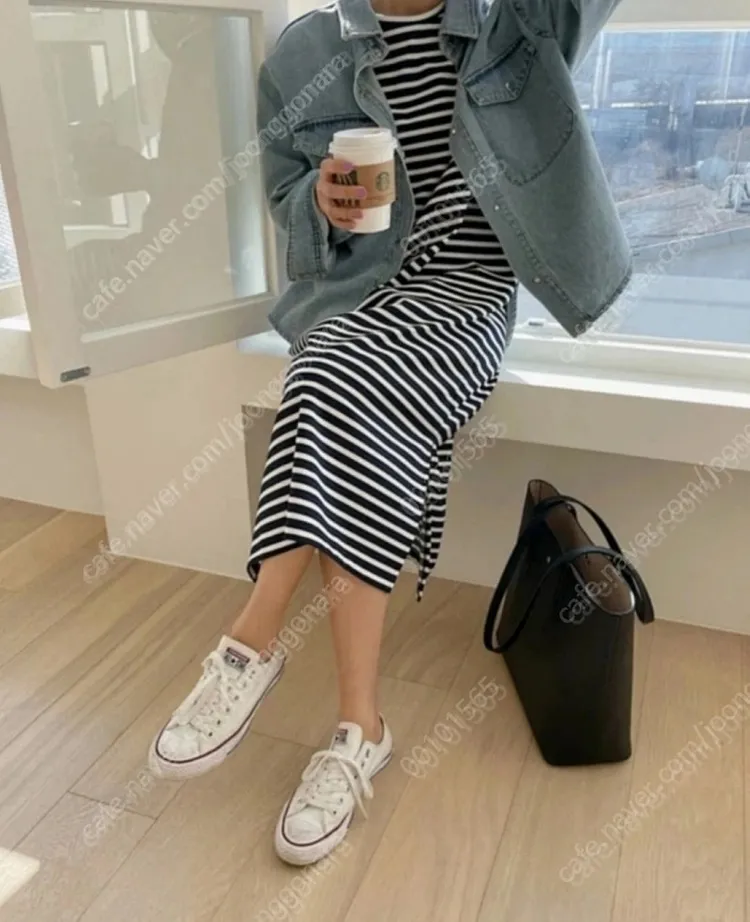 드랑 막입어 단가라 원피스 이미지
