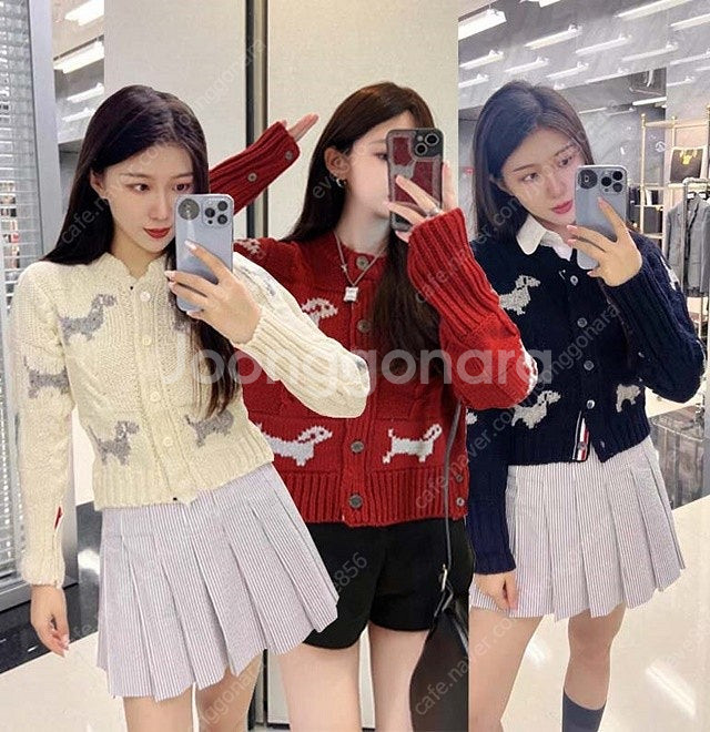 톰브라운 사선 강아지 여성 크롭 가디건 2칼라--1