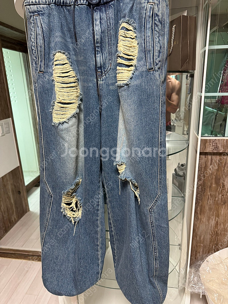 24ss 준지 데님 데미지드 와이드 팬츠-블루 52--0