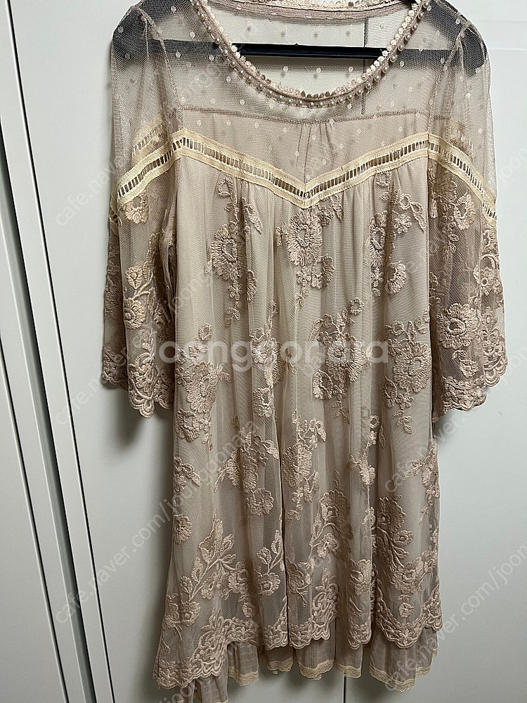 자수 레이스 진주 원피스 여신원피스 셀프웨딩 드레스 돌잔치 시스루--2