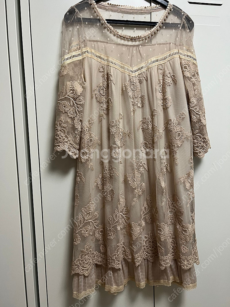 자수 레이스 진주 원피스 여신원피스 셀프웨딩 드레스 돌잔치 시스루--3