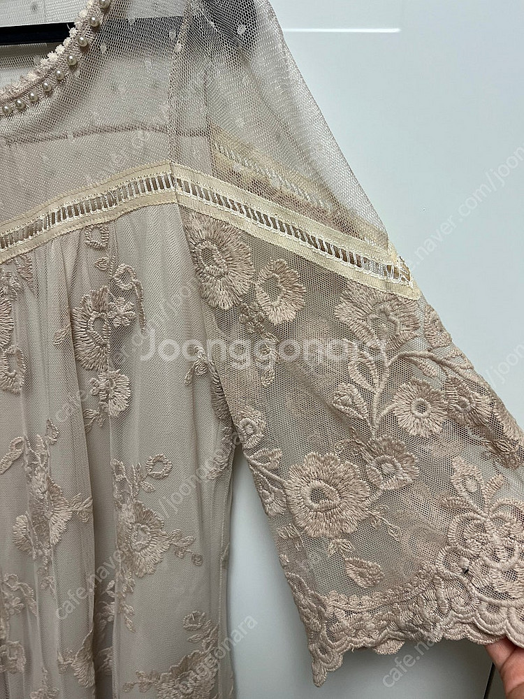 자수 레이스 진주 원피스 여신원피스 셀프웨딩 드레스 돌잔치 시스루--5