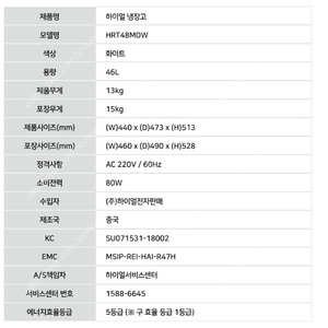 하이얼 소형냉장고 46L 2대 16만원 (네고가능해요~)