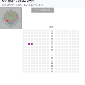 9월 11일(수) SSG대 롯데 3루 의자지정석 2연석 원가이하 판매합니다