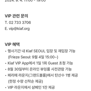 2024 키아프 vip 티켓 1인권 ( 9/6 예약완료)