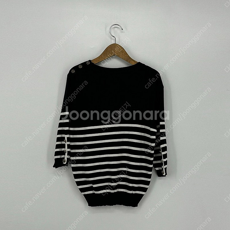 스트라이프 반소매 니트 (F size / BLACK)--1