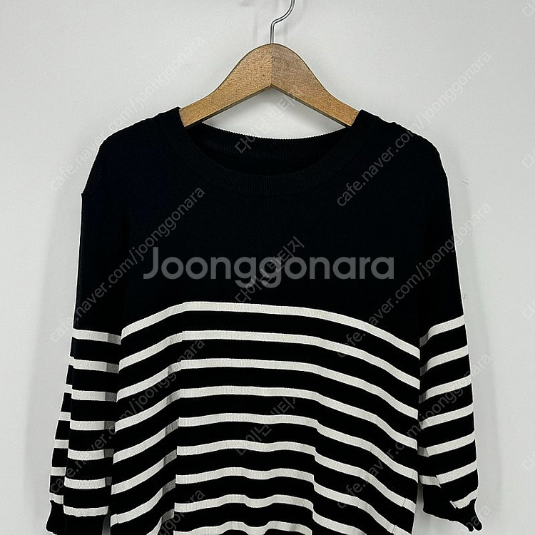 스트라이프 반소매 니트 (F size / BLACK)--4