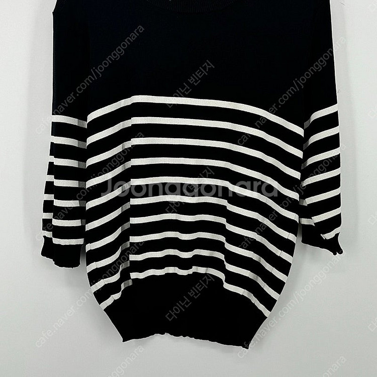 스트라이프 반소매 니트 (F size / BLACK)--5