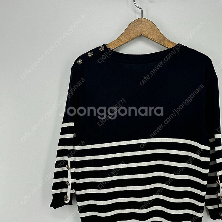 스트라이프 반소매 니트 (F size / BLACK)--6