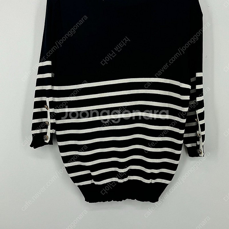 스트라이프 반소매 니트 (F size / BLACK)--9