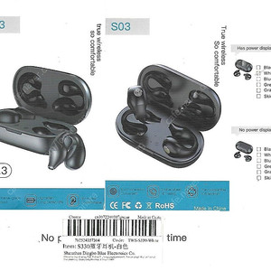 오리지널 S03 TWS 무선 블루투스 이어폰 5.3 헤드셋, C 타입 충전