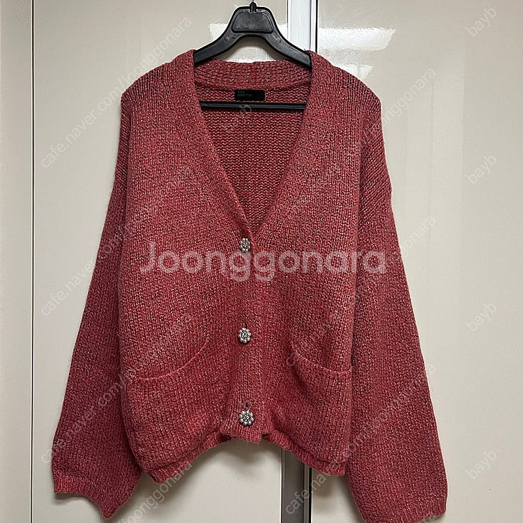베네통 메탈사 울 가디건 진주 보석 단추 펄 반짝이 가...--0