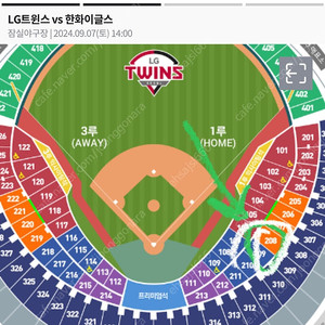 9/7일 엘지 vs 한화 1루 오렌지석 208구역 2,4연석