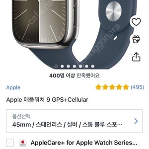 애플워치 9 GPS+셀룰러, 45mm 스테인레스