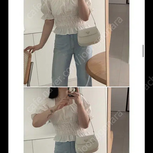 하비언니 새상품 크롭 셔링 반팔 스퀘어 블라우스