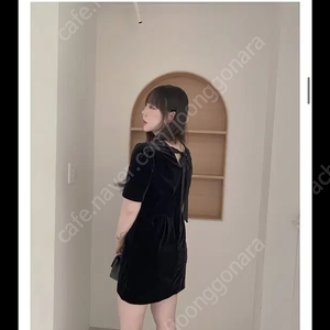 [새상품] 하비언니 #11711 하객룩 벨벳 리본 스판 반팔 미니원피스
