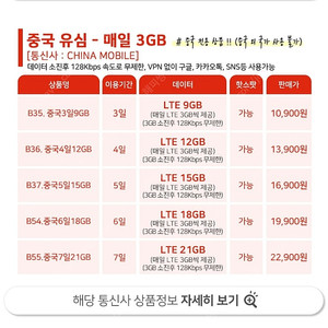 중국 Data 유심 5일 매일 3G(소진 후 +356kb 무제한)