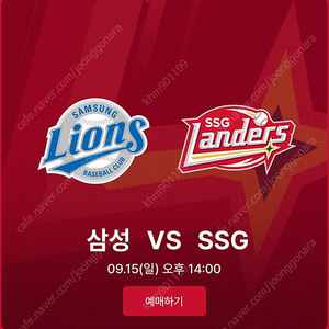 9/15(일) ssg 삼성 3루 의자지정석 2연석 양도