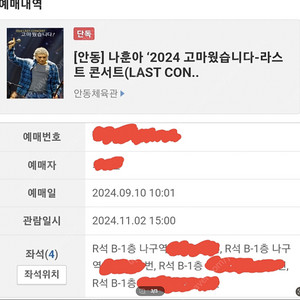 [안동]나훈아 콘서트 R석 2, 4연석 양도합니다.