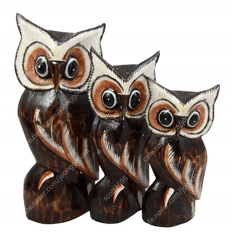 손으로 만든 원목 부엉이 패밀리 세트 3개 - 따뜻한 감성을 담은 수공예 장식 인형--1
