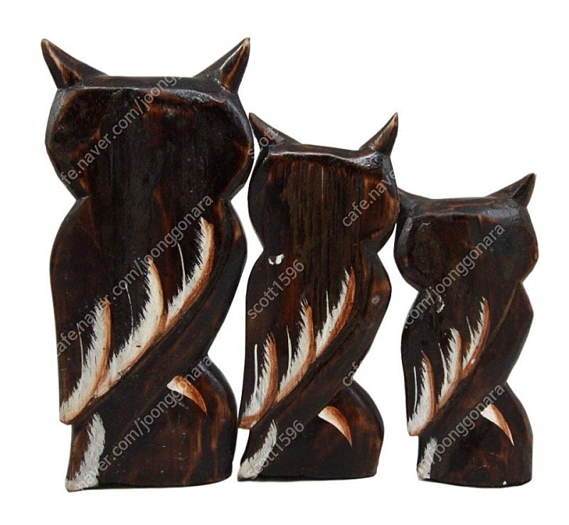 손으로 만든 원목 부엉이 패밀리 세트 3개 - 따뜻한 감성을 담은 수공예 장식 인형--2