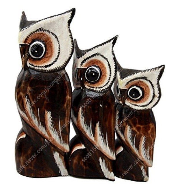 손으로 만든 원목 부엉이 패밀리 세트 3개 - 따뜻한 감성을 담은 수공예 장식 인형--3