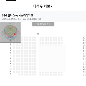 ️9/17(화) ssg 랜더스 vs 기아타이거즈 1루 응원지정석 5블록 통로 옆 2연석️