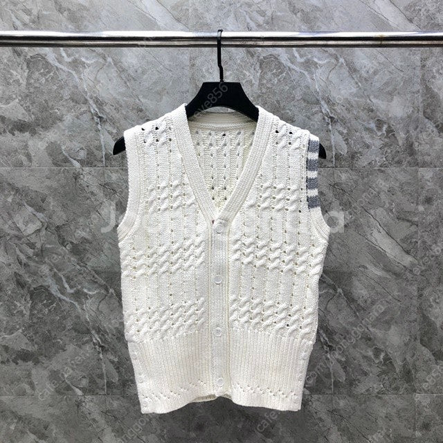 톰브라운 브이넥 여성 베스트 니트 조끼 3칼라--2