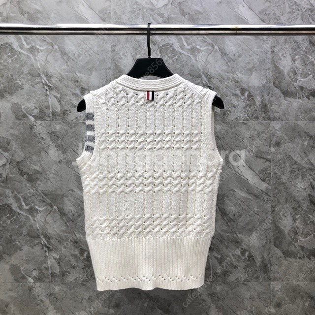 톰브라운 브이넥 여성 베스트 니트 조끼 3칼라--3