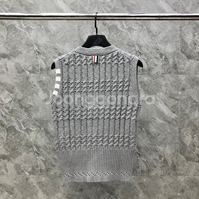 톰브라운 브이넥 여성 베스트 니트 조끼 3칼라--5
