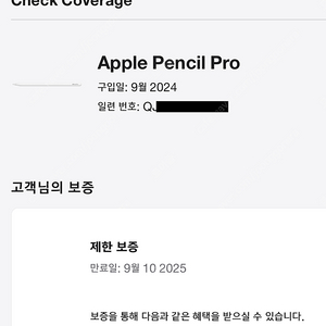 애플펜슬 프로 24년 7월 27일 구입 (보증 1년 남음)