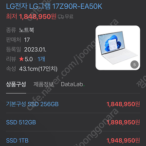 LG 그램 노트북 17Z90R-EA50K