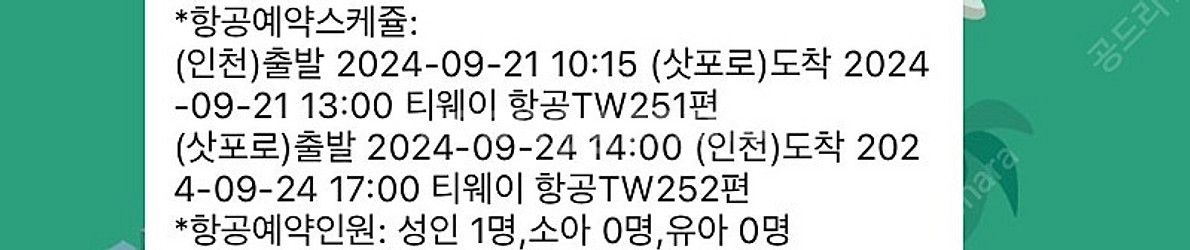 9/21-9/24 삿포로 항공권 양도합니댜--0