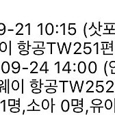 9/21-9/24 삿포로 항공권 양도합니댜