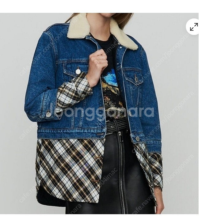 마쥬 maje 텍스처 블록 누빔 데님 자켓 36 사이즈--0