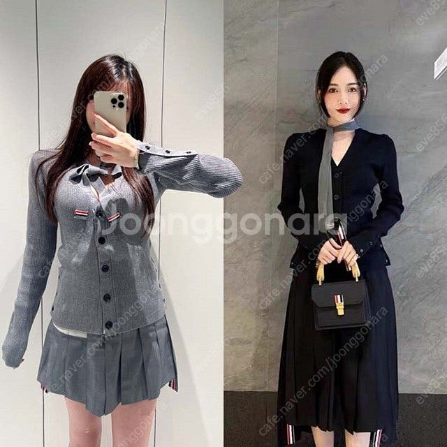 톰브라운 여성 브이넥 타이 니트 가디건 2칼라--2