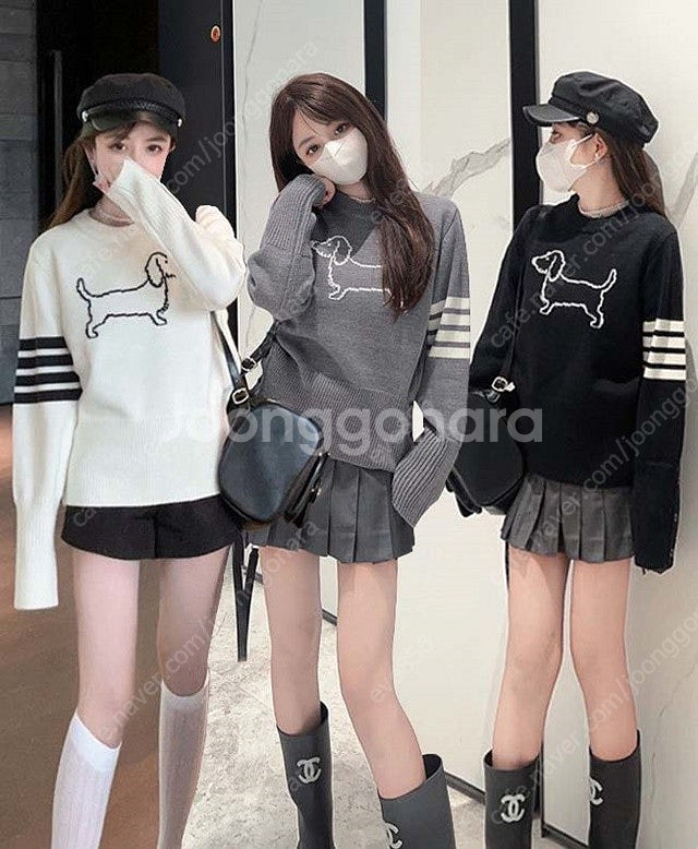 톰브라운 강아지 사선 남여공용 긴팔 니트 스웨터 3칼라--1