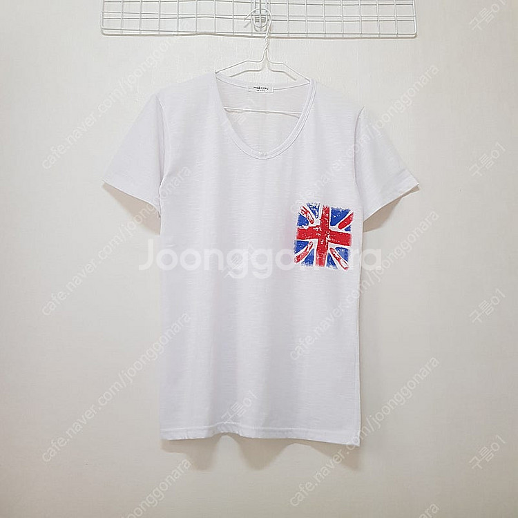 ﻿영국기 프린트 U넥 유넥 화이트 반팔티 슬럽티 슬라브...--0
